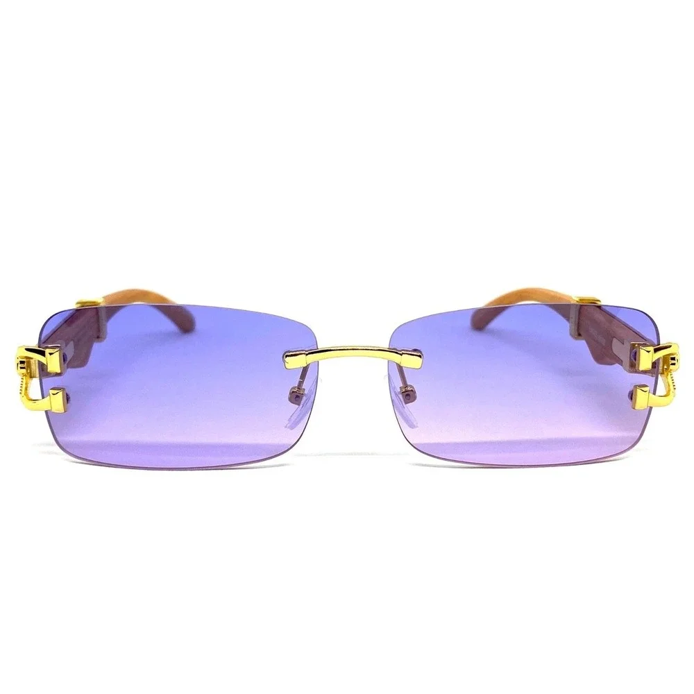 Men Square Sunglasses Purple Lens Hip Hop Summer Festival High Fashion Cholo New